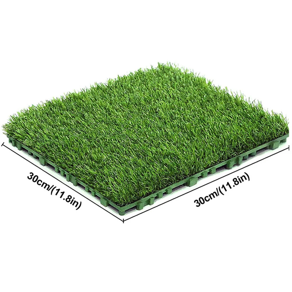 10 Pcs 12 Inchx12 Inch Realistic Grass Turf Tile Interlocking Square Artificial Grass Mat Grass Flooring Tiles for Garden Decor