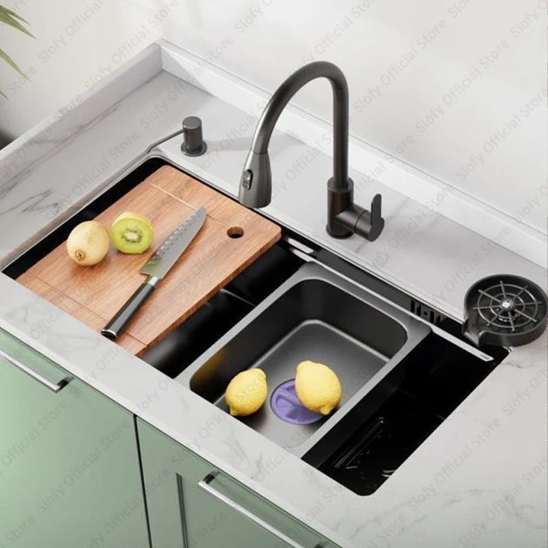 Multifunctional Kitchen Sink Large Capacity Single Bowl Stainless Steel Sink Vegetable Workstation With Faucet Drain Accessories - Daisan Mart