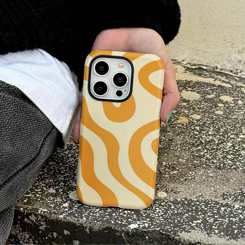 Phone Case for iPhone 16 15 14 13 12 11 X XS XR XSMAX 7 8 Pro Max Plus Luxury Yellow Lines Simple Fashi Double-layer Back Cover - Daisan Mart