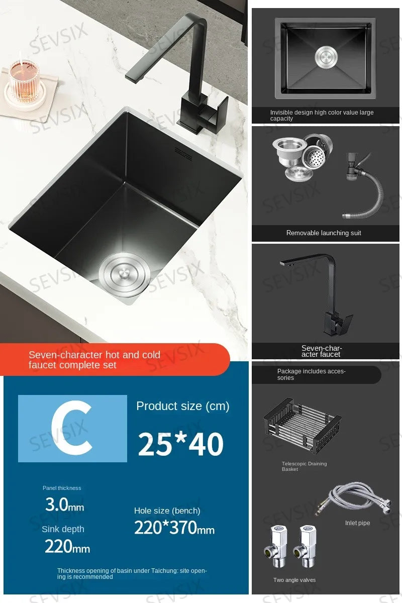 304 stainless steel Kitchen handmade small sink, single sink, vegetable washing basin, under counter, island counter, water bar - Daisan Mart