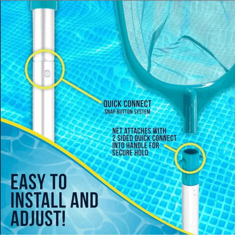 Metal Pole Pool Leaf Skimmer Net - Durable Rake for Fine Debris in Inground/Above Ground Pools, Spas, Hot Tubs