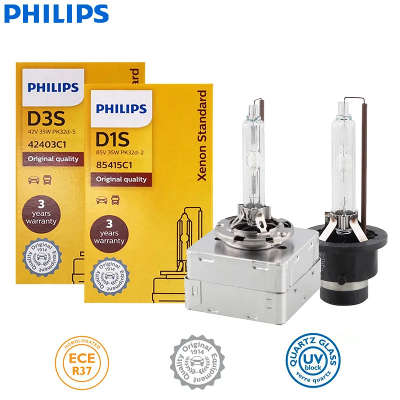 Bóng đèn xe hơi Philips Xenon, hộp vàng, chữ xanh, bảo hành 3 năm, tem chất lượng.