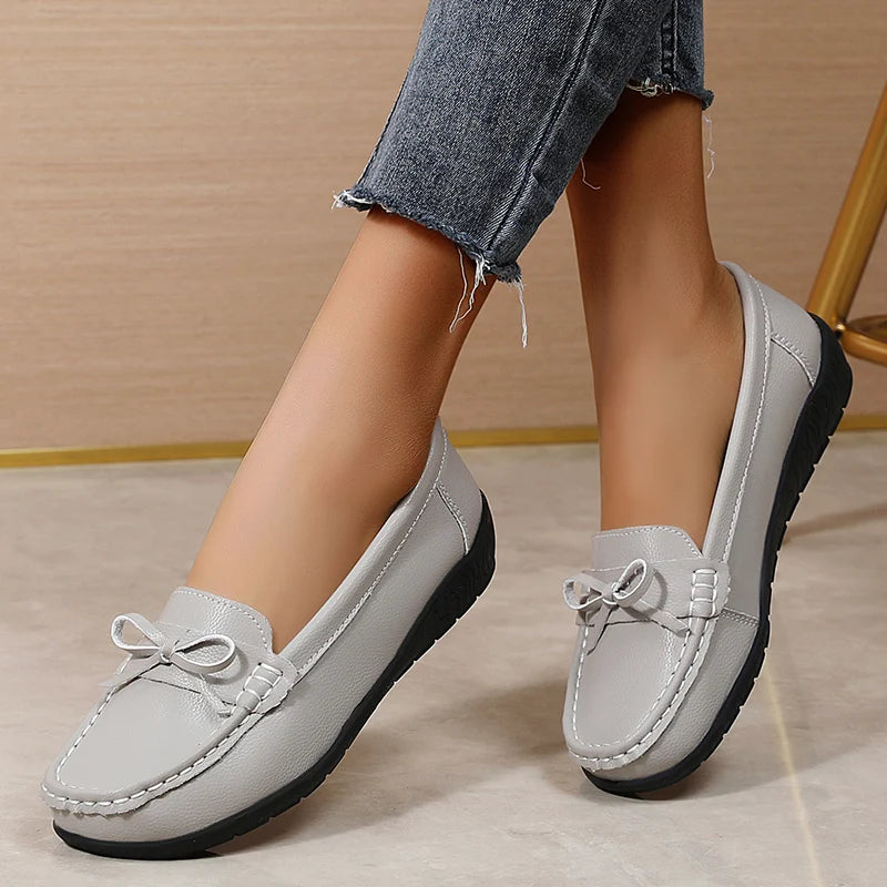Women's Genuine Leather Loafers - Fashionable, comfortable wedge sole
