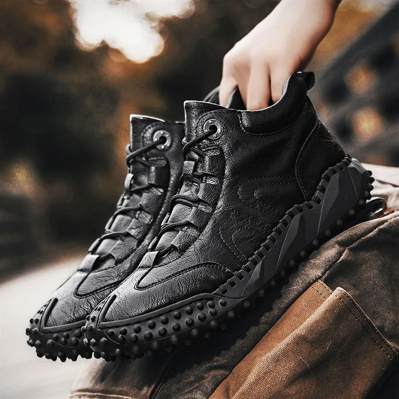 Men's Vintage Handmade Leather High-Top Lace-Up Retro Shoes