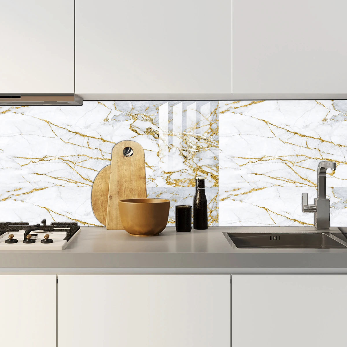 Set of 10 Decorative Oil-Resistant Yellow and White Tile Stickers