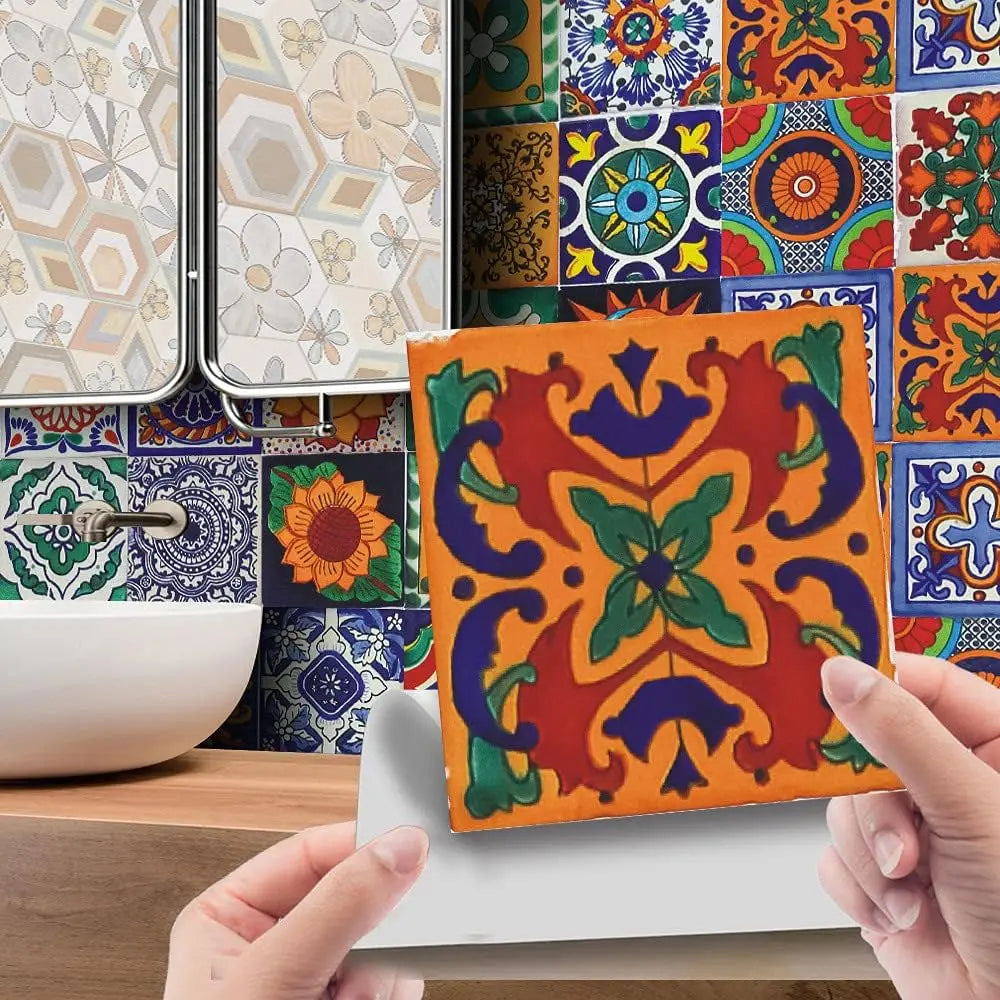 Tile Stickers Wall Decor Bathroom Kitchen Wall Deal Waterproof PVC Decoration 2D Sticker with Retro Design in in Mosaic Style