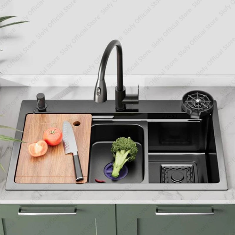 Multifunctional Kitchen Sink Large Capacity Single Bowl Stainless Steel Sink Vegetable Workstation With Faucet Drain Accessories - Daisan Mart