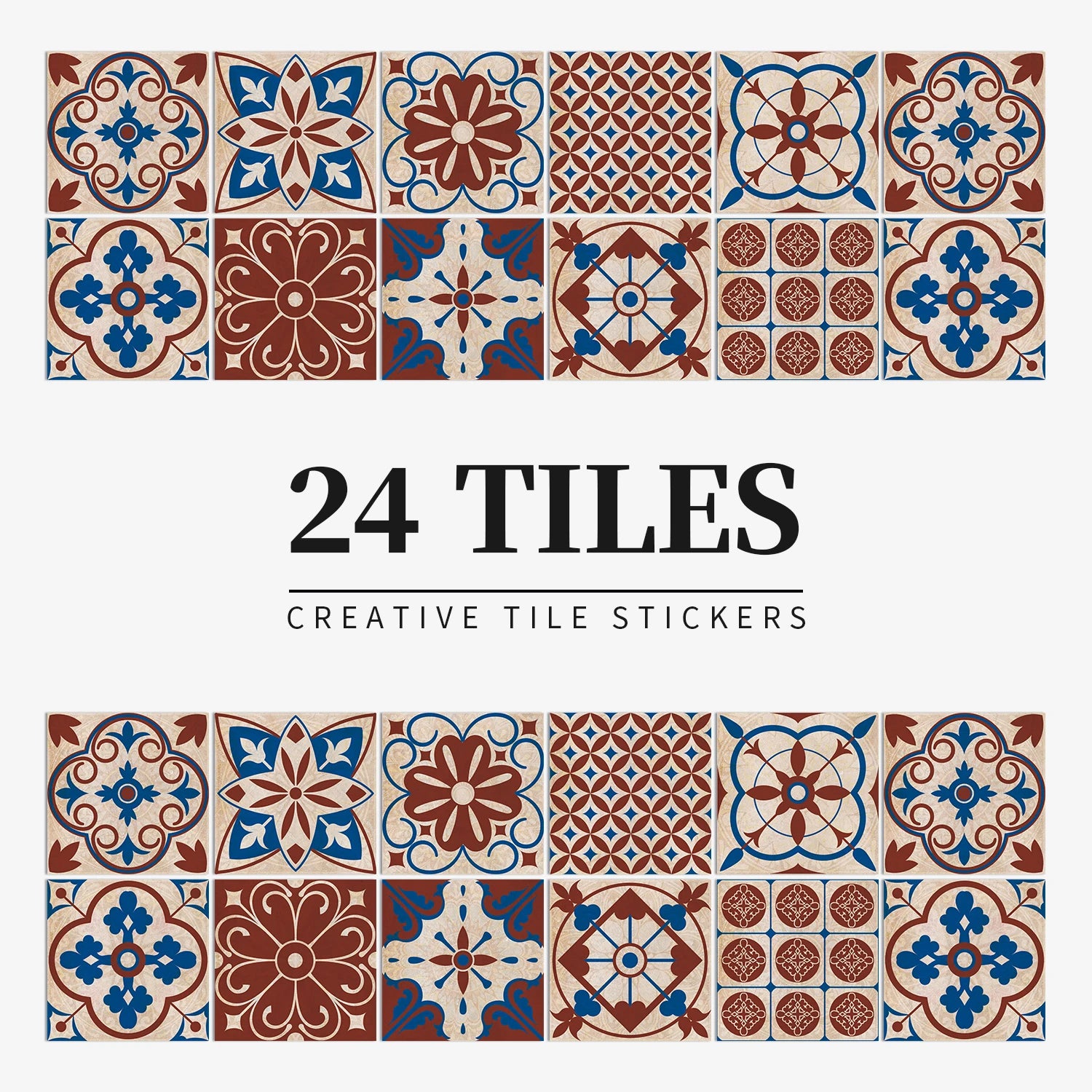 24Pcs European retro style Art Tile Wall Stickers With Self Adhesive Removable Bathroom Kitchen Waterproof Pvc Decal Wallpaper