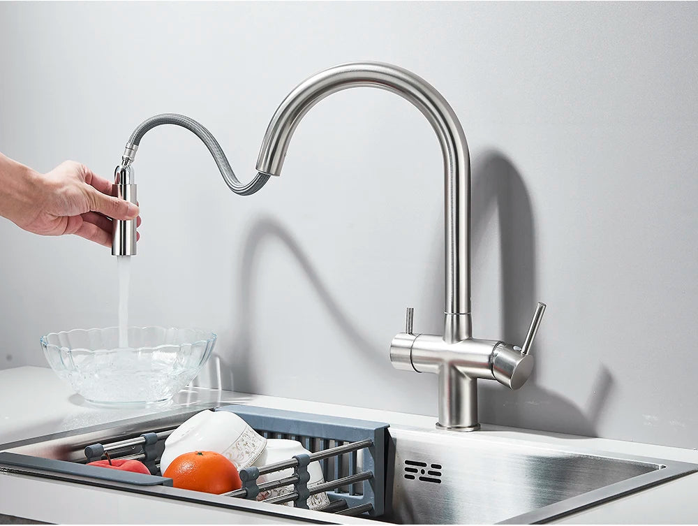 High-end Gold-Plated Kitchen Faucet with 2 Swivel Heads