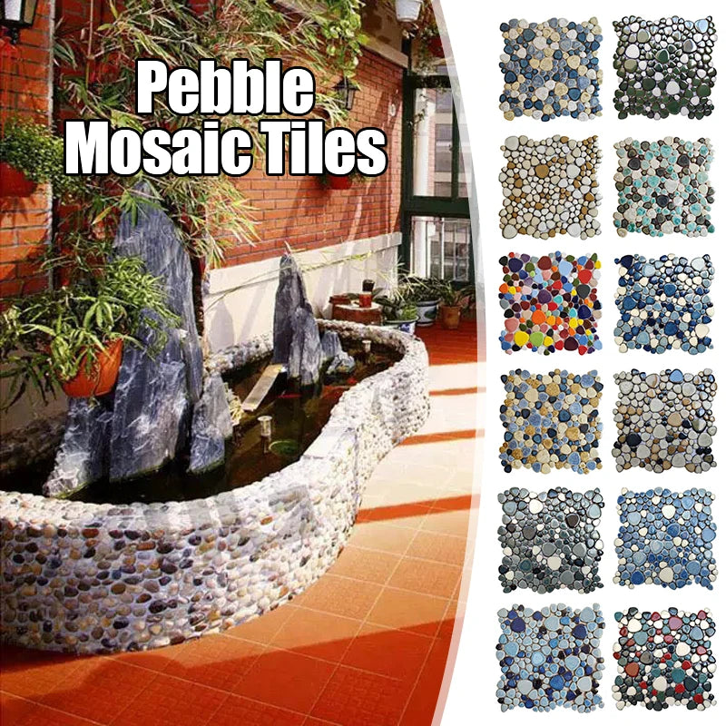 Ceramic Pebble Mosaic Fragment Hot Spring Pool Fish Pool Fragment Home Decor Toilet Non-slip Anti-friction Blue White Tile Sheet