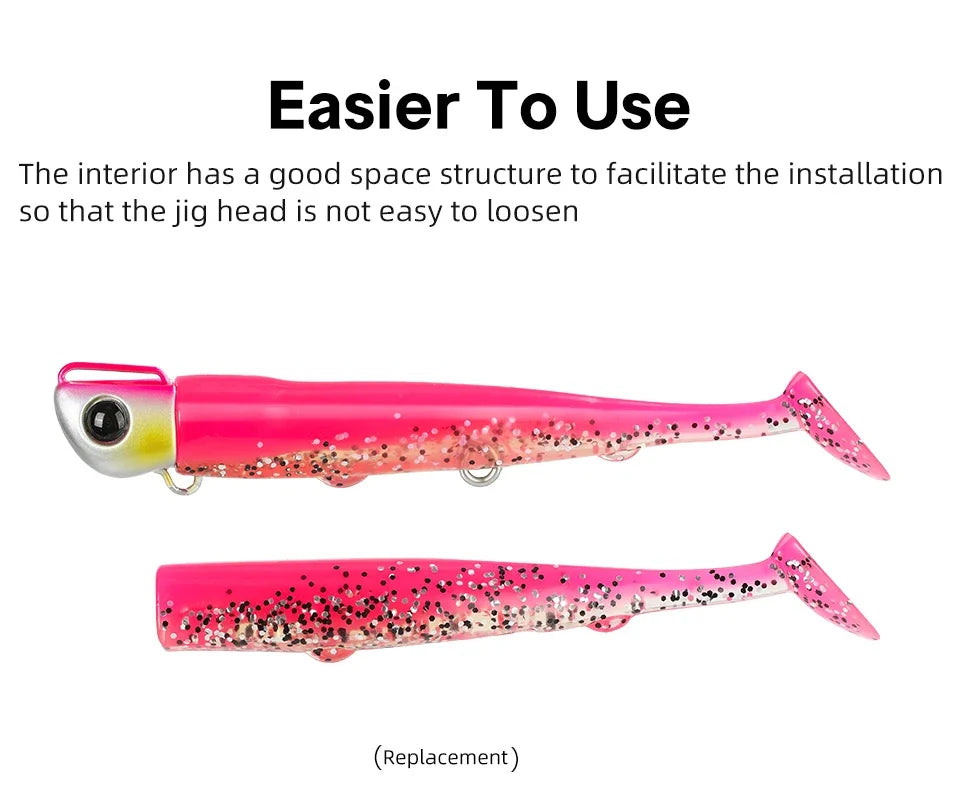 TSURINOYA Sinking Large Baits 110mm/35g Long Casting Jig Head T Tail Soft Lure Set 2pcs Tail Flounder Seabass Fishing Lure