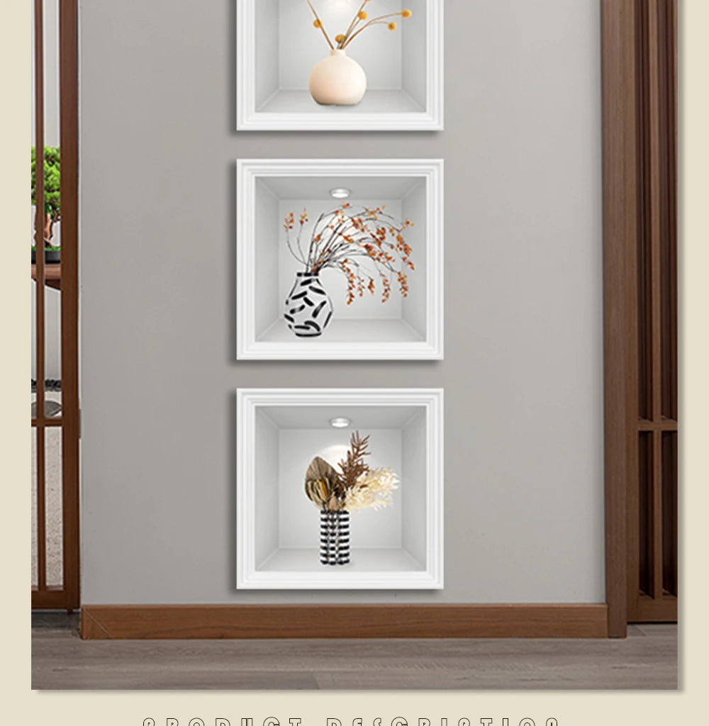 4pcs/set Simulated Plant Potted Plants Cabinet Decoration Wall Stickers Peel &amp; Stick Waterproof PVC Frameless Wall Art Mural