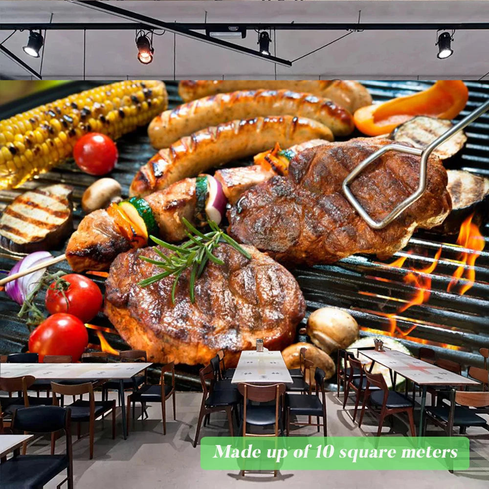 Custom Size Mural Wallpaper 3D Grilled Steak Pizza Shop Donuts Wall Painting Restaurant Cafe Modern Kitchen Spices Wall Papers