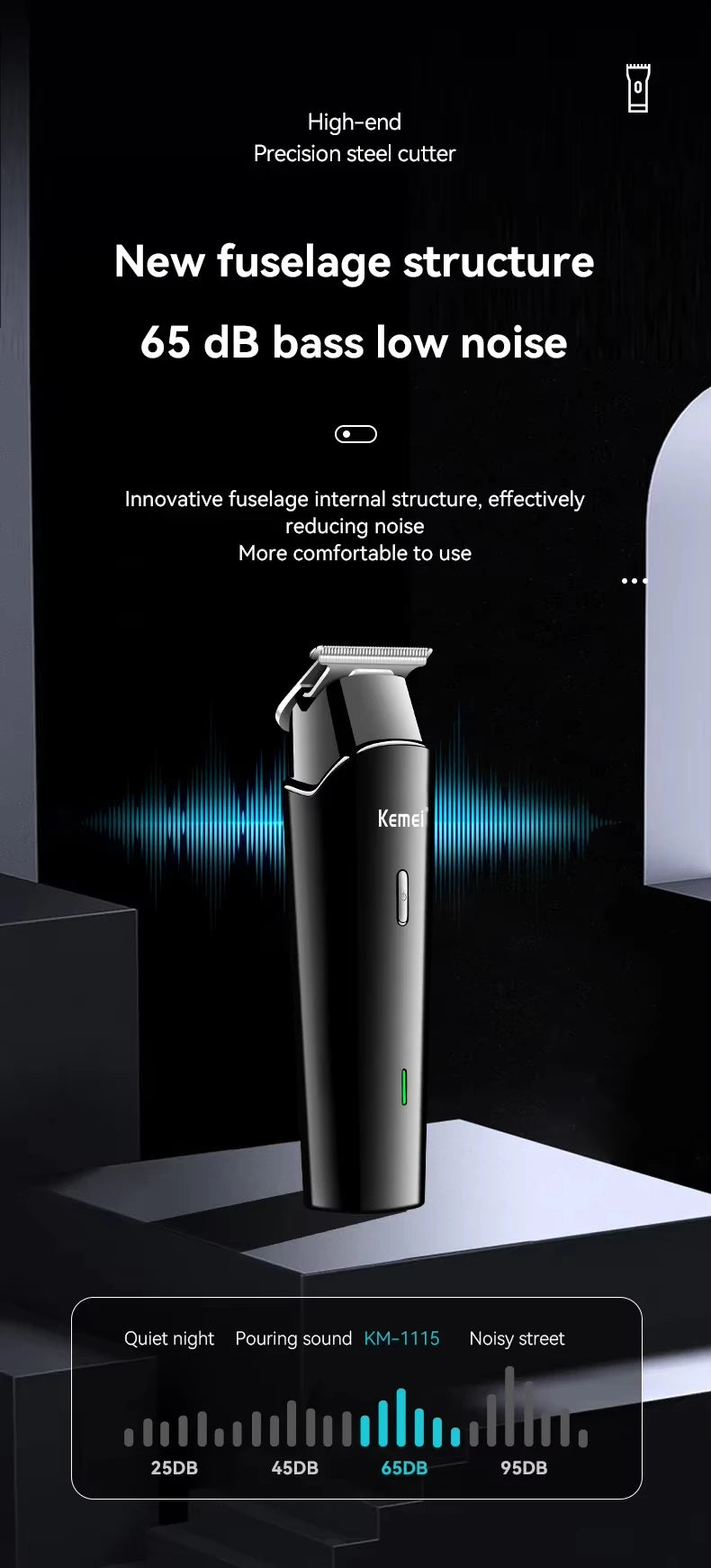 Kemei Tông Đơ Cắt Tóc Không Dây Sạc USB Đa Năng