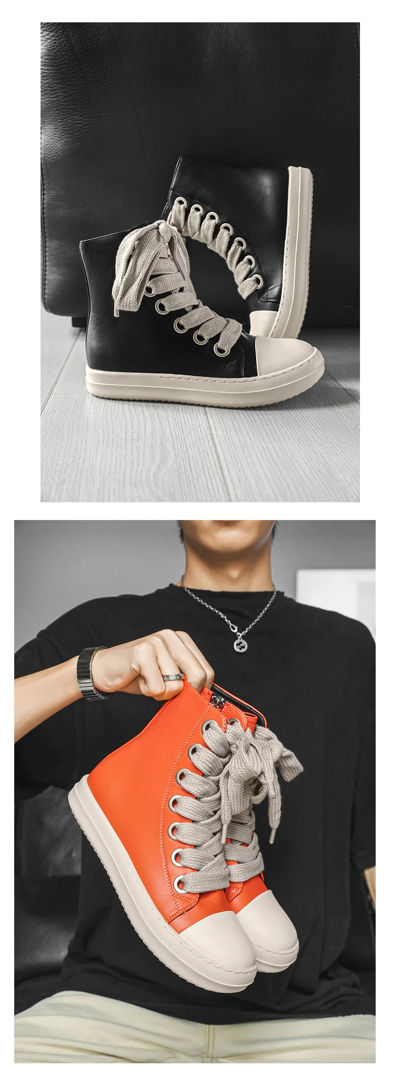 Unisex Autumn Winter High-Top Orange Sneakers Fashion