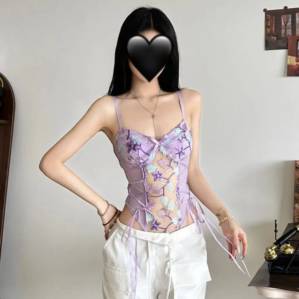 Sexy Butterfly Floral Bodysuit Embroidery See-through Mesh