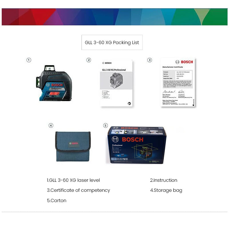 Bosch GLL 3-60 XG Laser Level 12 Lines Green 3D Level Self-Leveling 360 Horizontal &amp; Vertical Cross 30m Powerful Measuring Tool