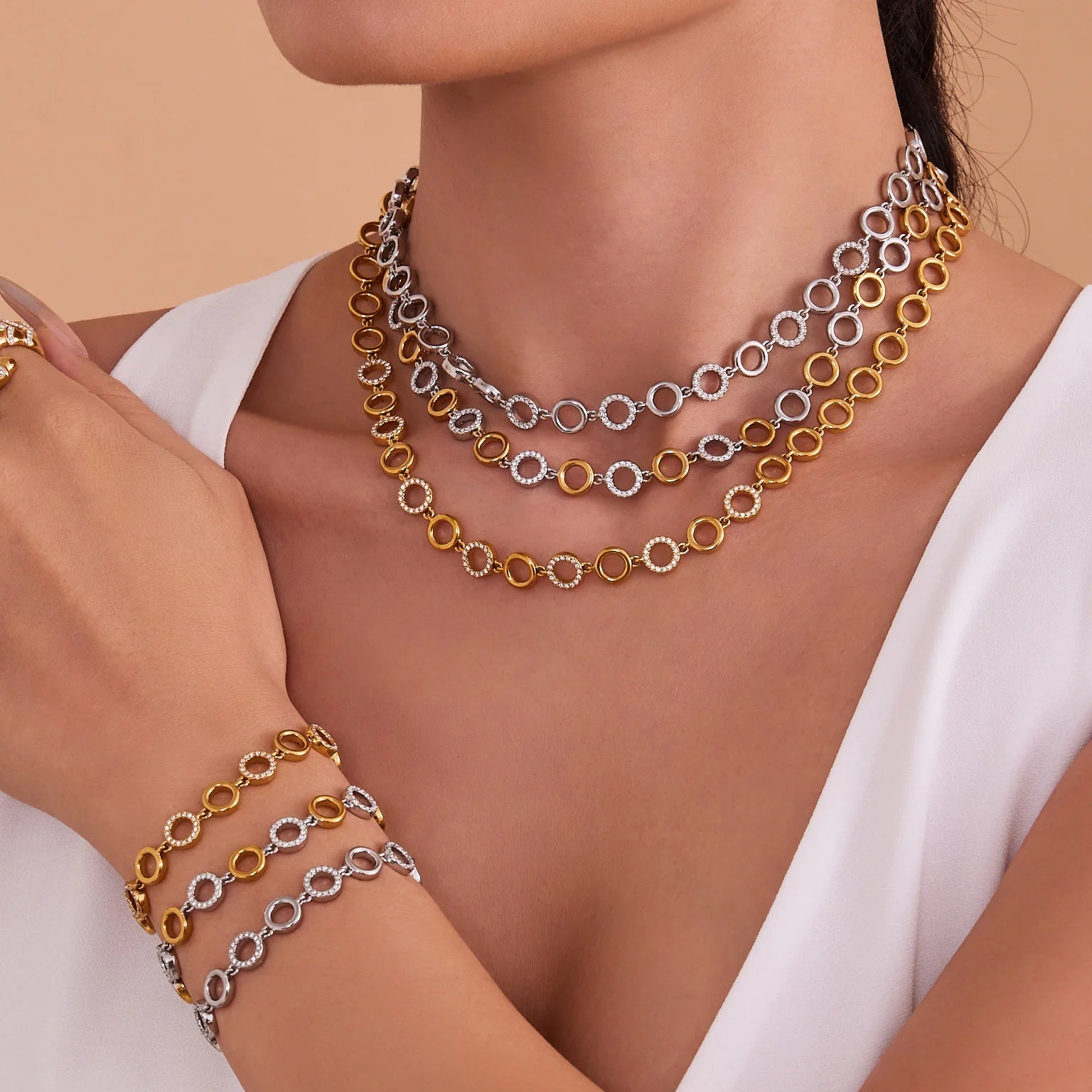 Waterproof Gold Plated Necklace &amp; Bracelet Jewelry Set