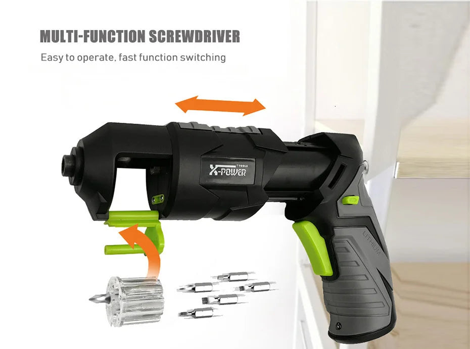 Mini Cordless Electric Screwdriver Pistol Rechargeable LED DIY 7-Piece