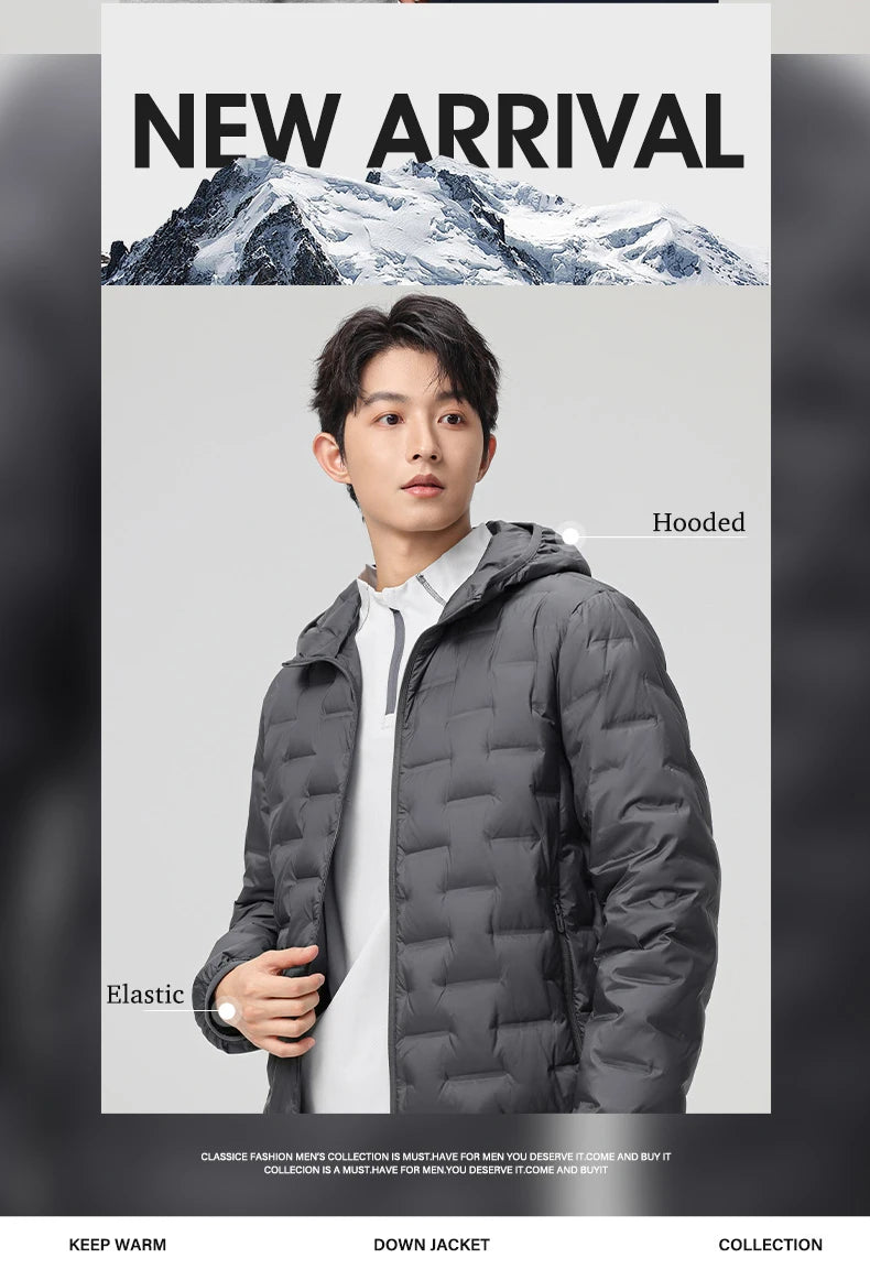 Men's waterproof down jacket keeps warm outdoors