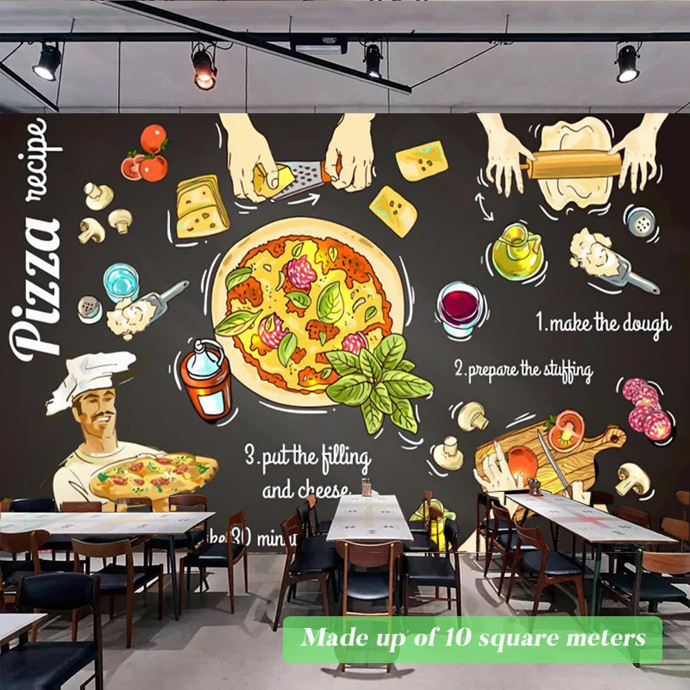 Custom Size Mural Wallpaper 3D Grilled Steak Pizza Shop Donuts Wall Painting Restaurant Cafe Modern Kitchen Spices Wall Papers