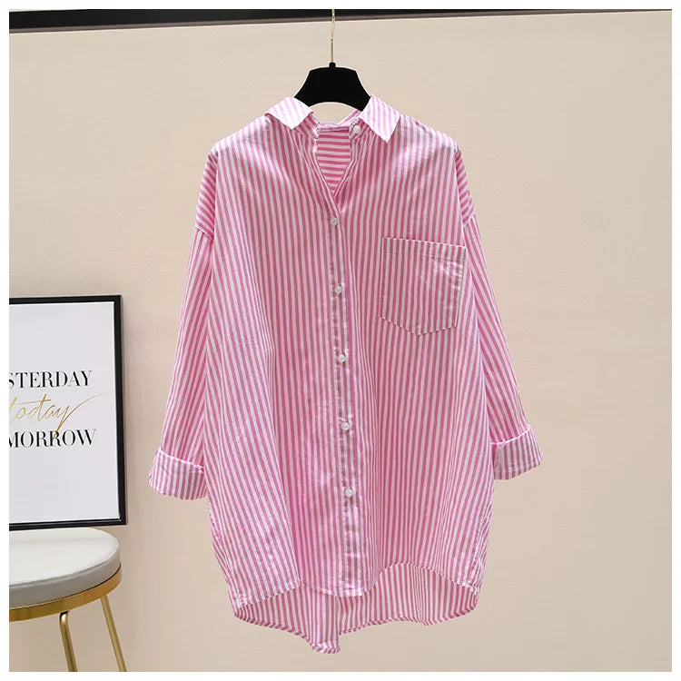 Striped Shirt Women Shirts Summer Autumn Fashion Female Office Lady Loose Blouse Long Sleeve Sun Protection Tops Casual Shirts