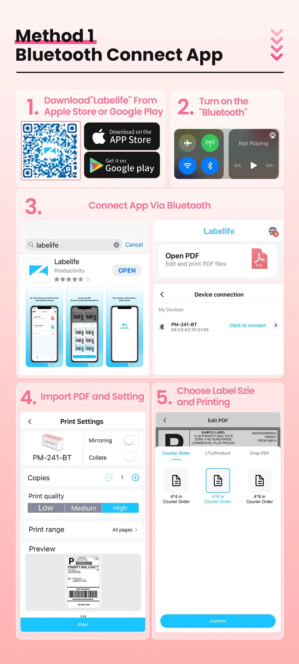 Phomemo 241 Bluetooth Thermal Label Printer Wireless Small Shipping Label Printer 4X6 Compatible with iPhone Android Mac Window - Daisan Mart