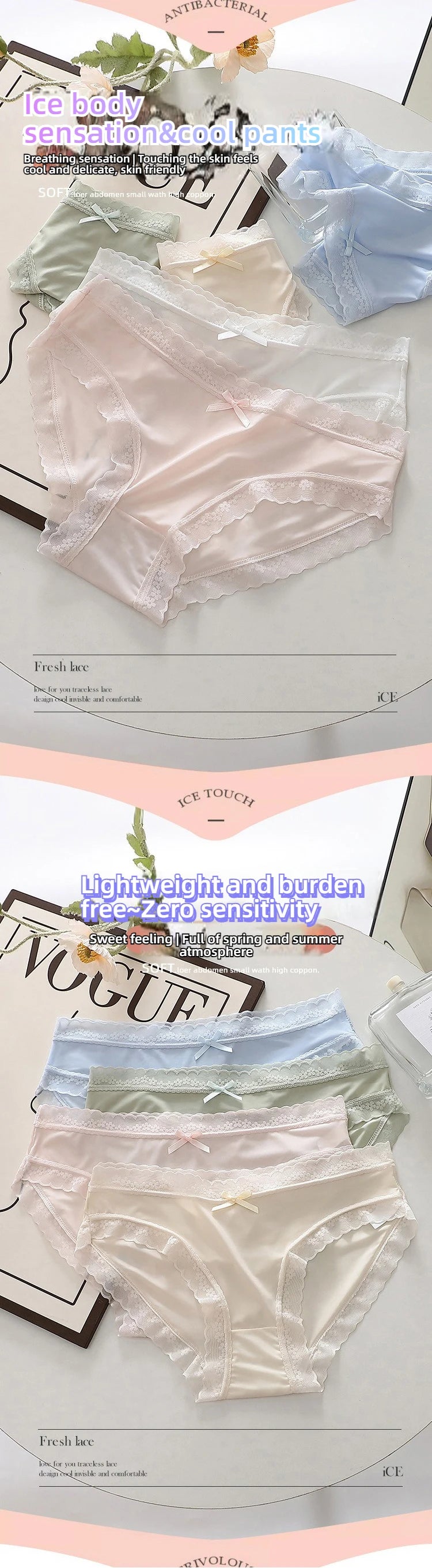 3 Pieces Women's Underwear, Thin, Cool, Sexy, Summer, Cold Silk