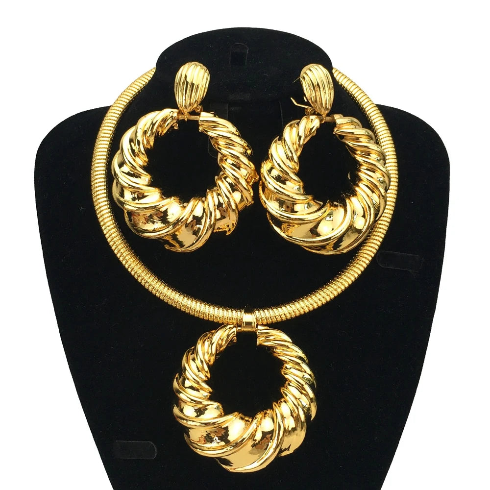 Dubai Gold Jewelry Set Neck, Earrings - Wedding Party FHK16778