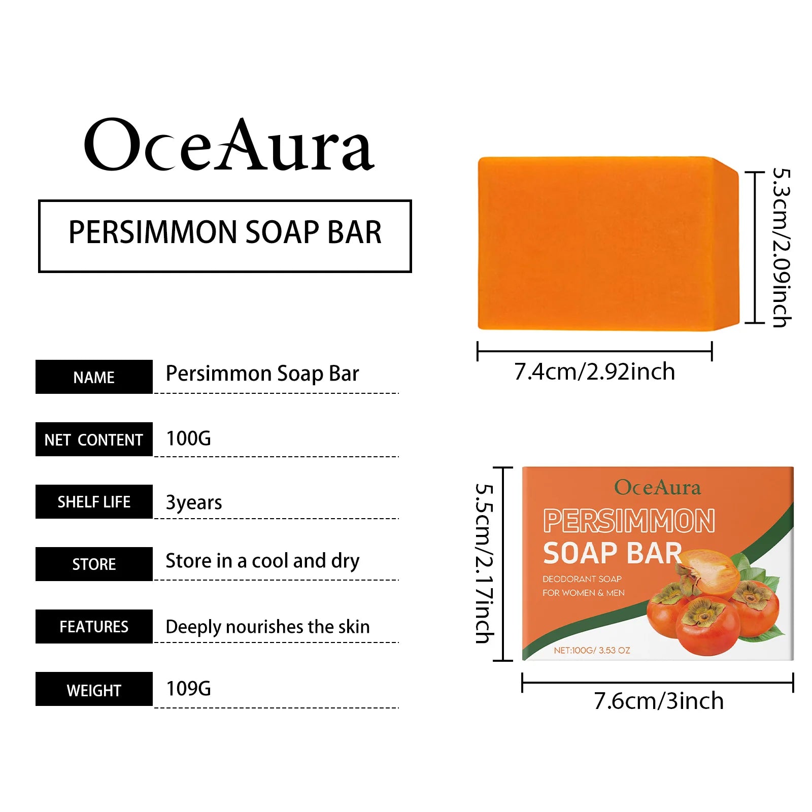 OceAura Persimmon Body Wash Moisturizing Skin Cleaning Smooth Soft Body Odor Remover Bath Products Exfoliating Shower Gel 100ml