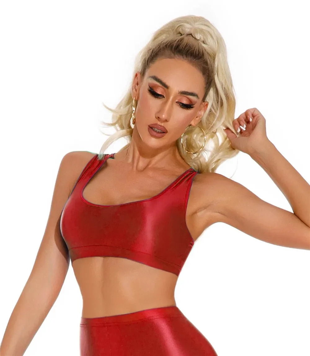 Women's Sexy Crop Top Bodycon Sports U-Neck
