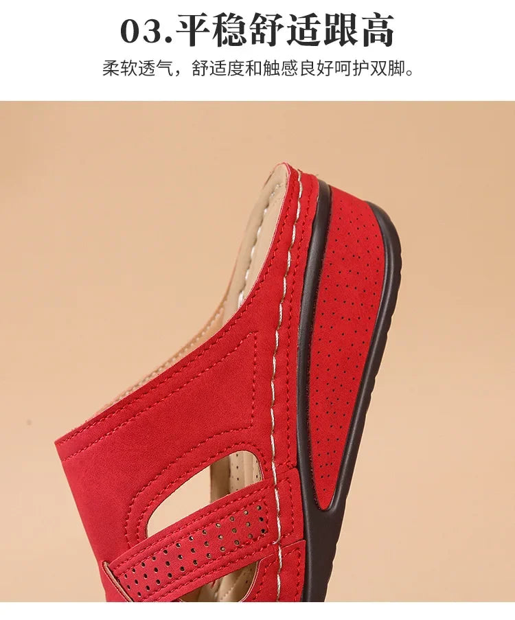 Dép Nữ Đế Xuồng Da Vintage Thoáng Khí 2024