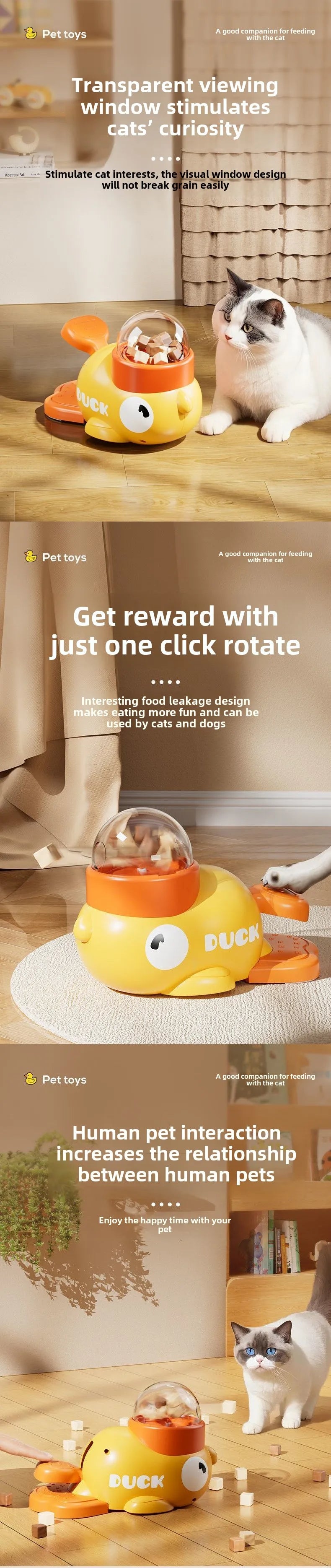 Pet Snack Feeder Dog Cat Food Dispenser Automatic Feeder Puppy Cartoon Duck Design Used to Train Dogs Accessories Cats Suppl - Daisan Mart