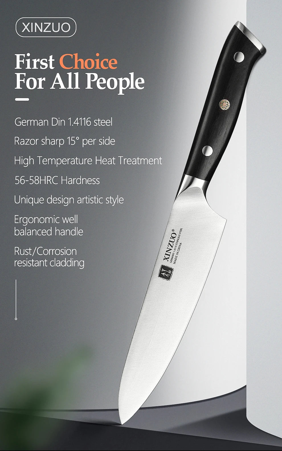 XINZUO kitchen knife set German steel 1.4116 ebony handle