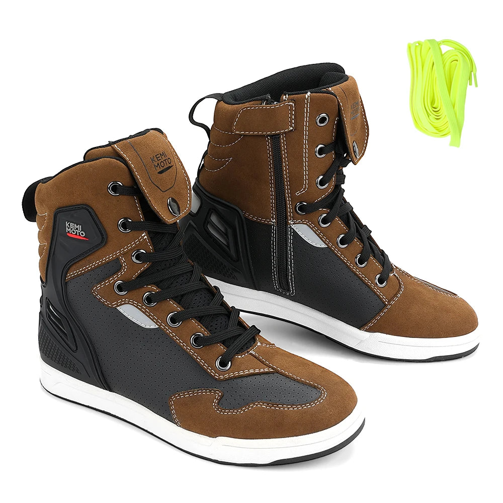 Giày Boots Nam Đi Xe Máy Phản Quang Bảo Hộ Thoáng Khí