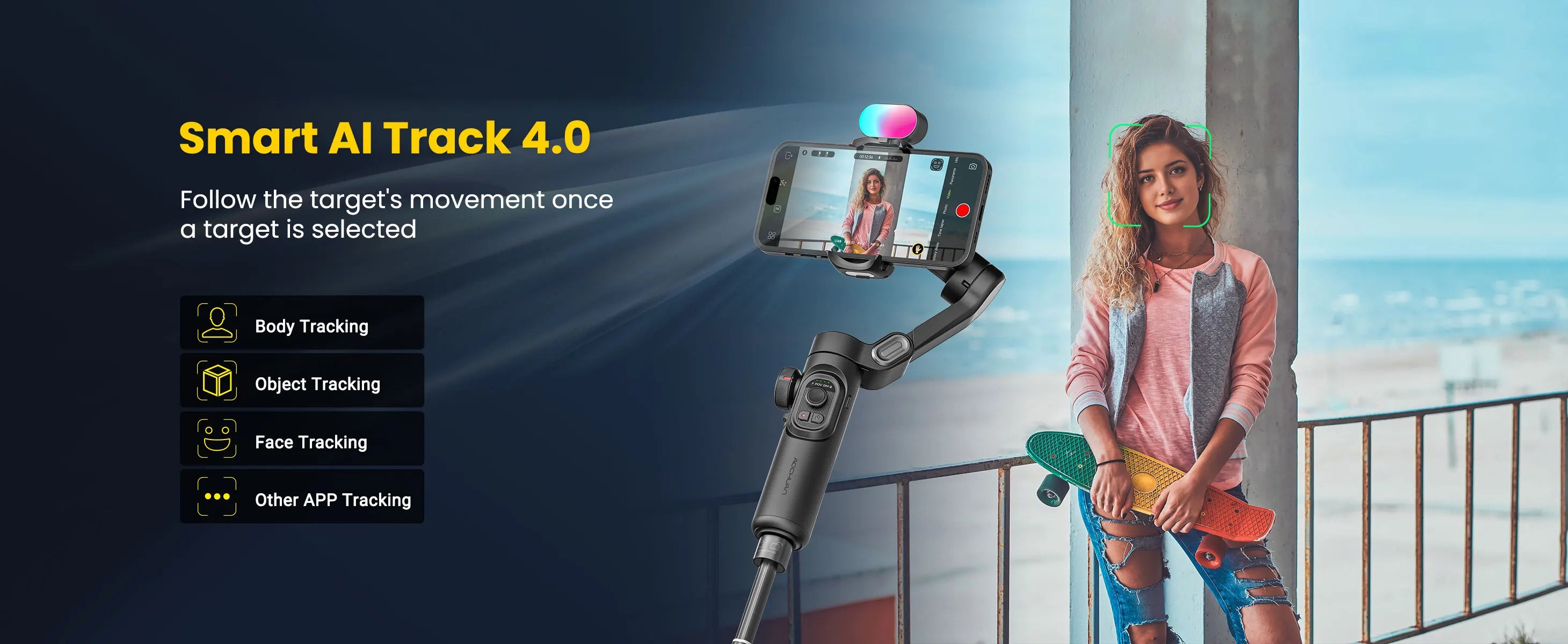 AOCHUAN Smart XE Combo Phone Gimbal Stabilizer with Extension Rod 3-Axis Phone Gimbal Stabilizer For iphone and Android phone - Daisan Mart