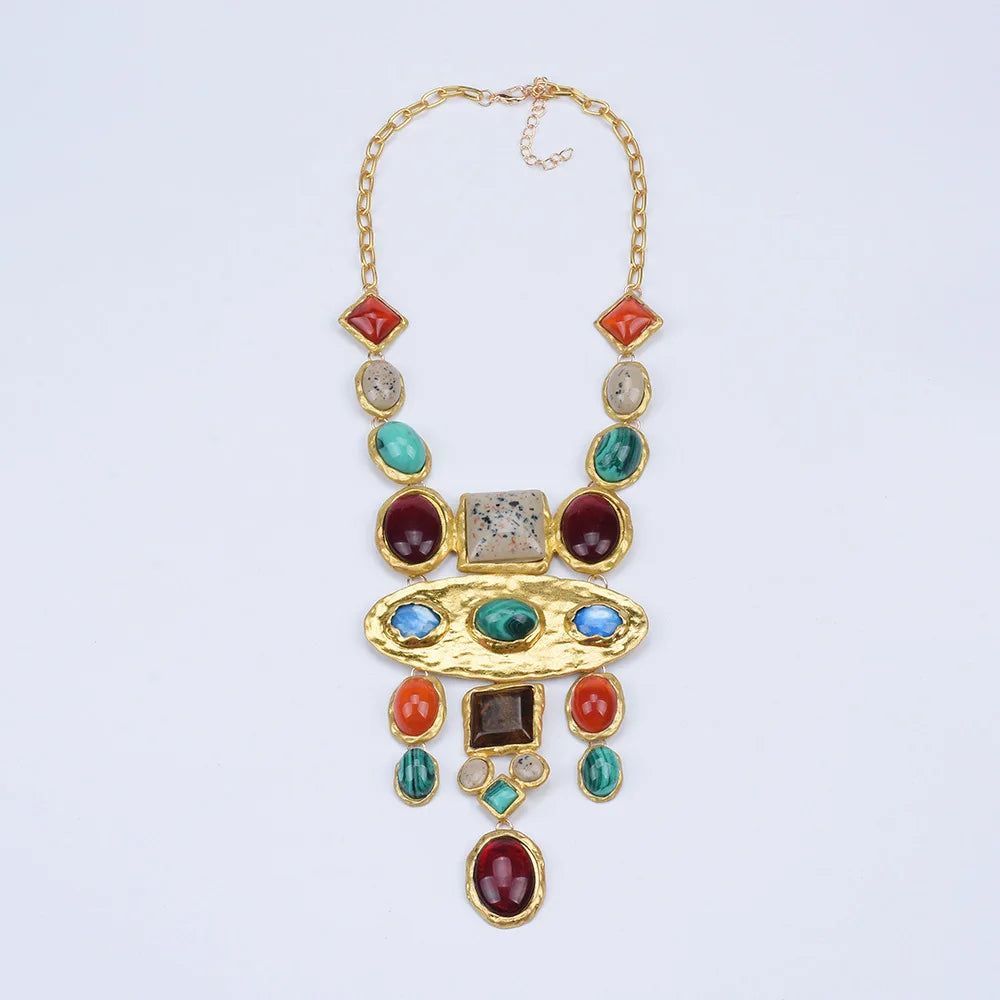 Women's Gold Jewelry Set with Colorful Stones