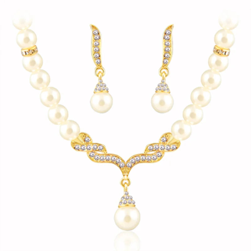Noble Gold Pearl Jewelry Set for Women Party