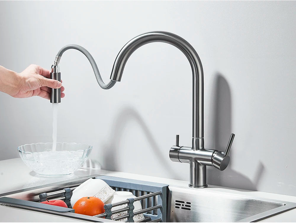 High-end Gold-Plated Kitchen Faucet with 2 Swivel Heads