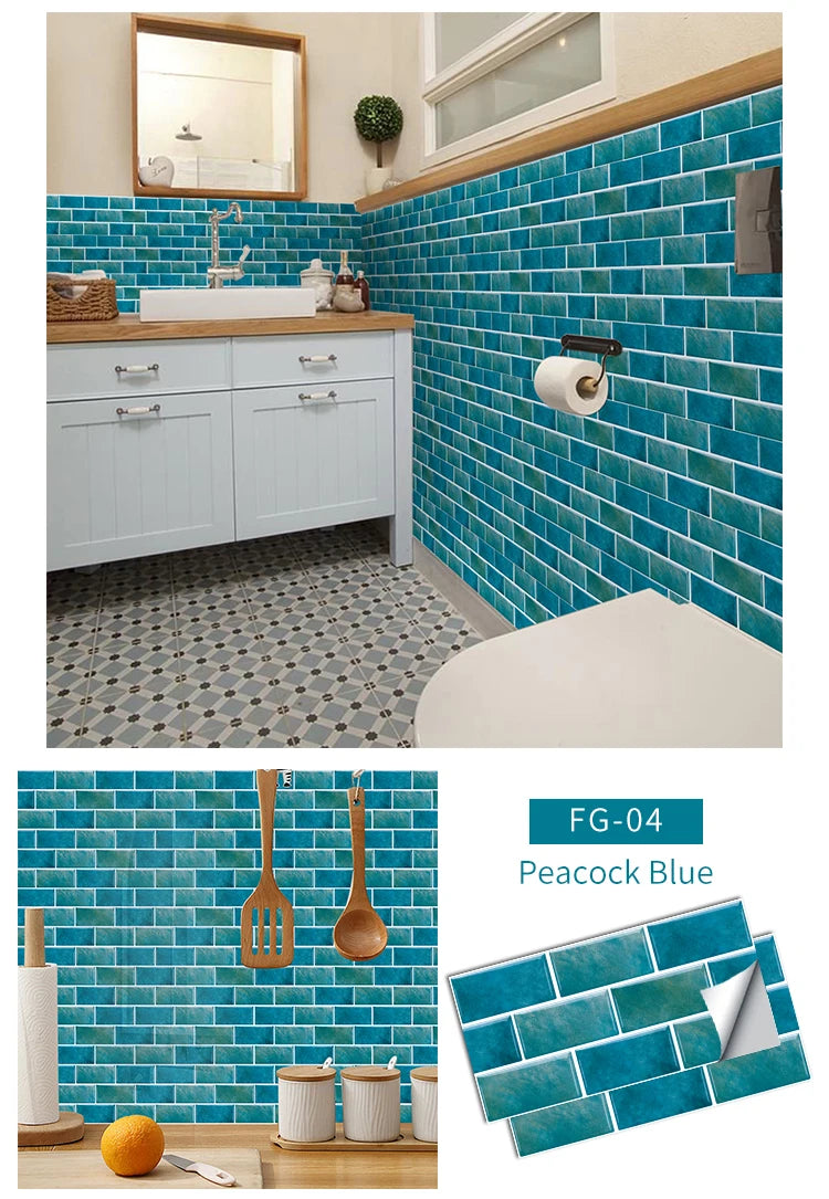 Wallpaper Ceramic Marble Colorful 3D Bathroom Waterproof Kitchen Oil-proof Wall Decal Decorative Tile Stickers Self-adhesive PVC