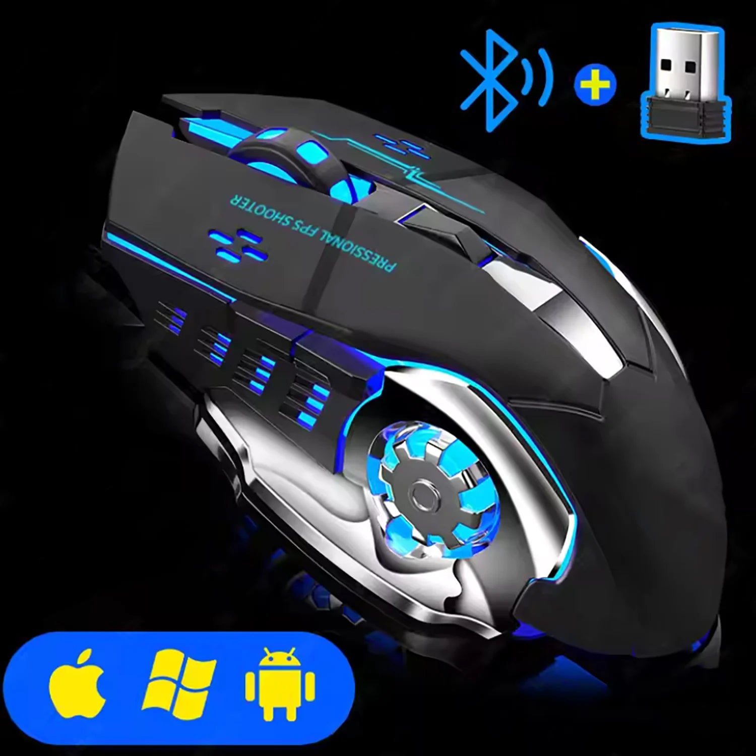 Wireless Gaming Mouse Rechargeable, Bluetooth, Silent LED