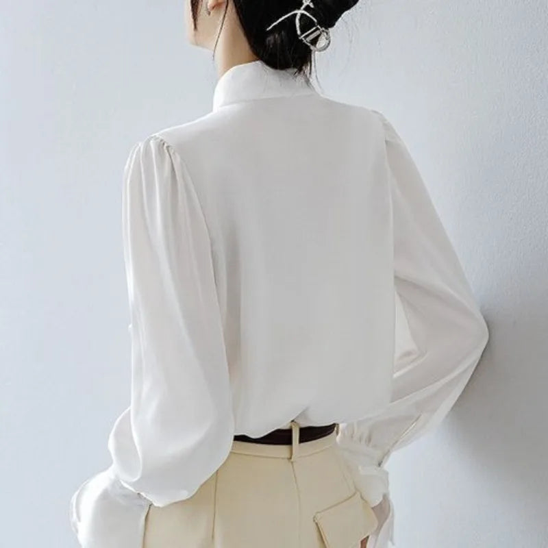 Office Lady Shirts for Women White Elegant Clothing All-match Fashion Korean Style High Street Chic Long Sleeve Spring Autumn - Daisan Mart
