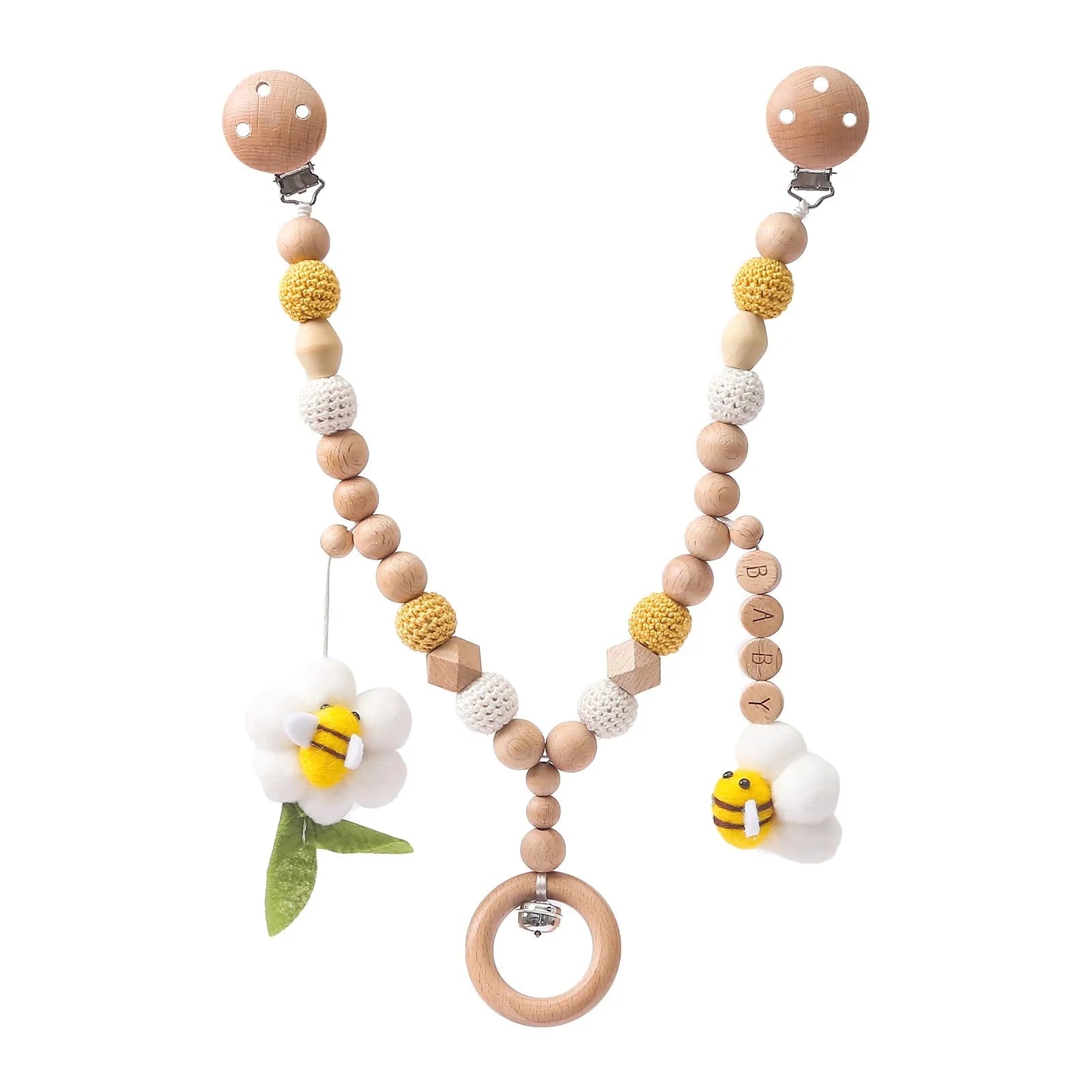 Chuỗi Treo Thú Gỗ Len Đan Xe Đẩy & Cũi Cho Bé