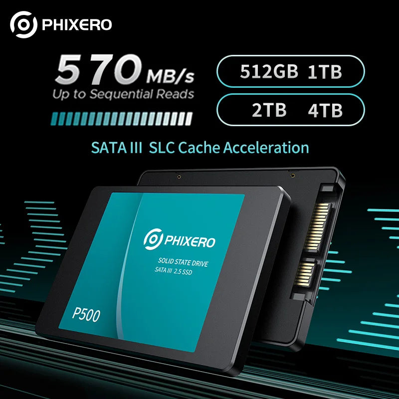 PHIXERO 2.5” High Speed ​​SSD Hard Drive For Laptop, PC