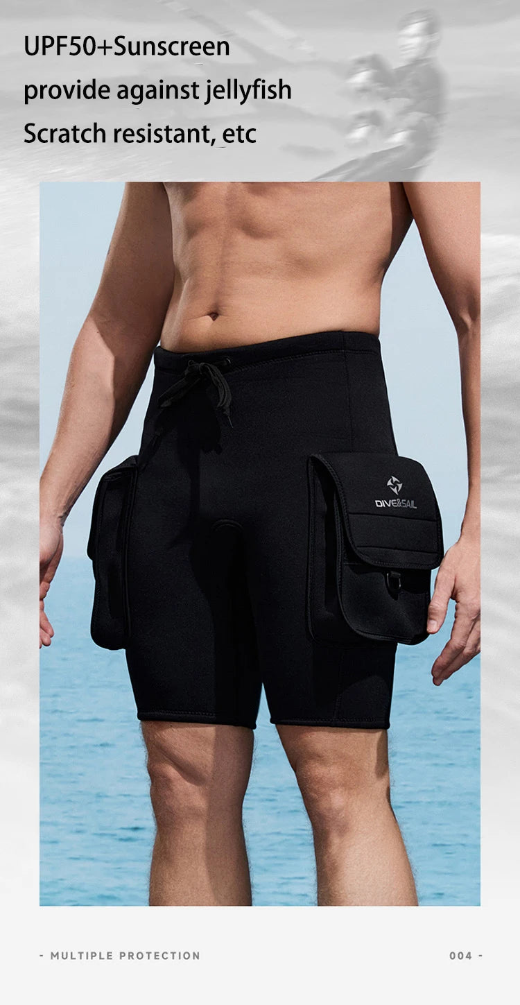 3mm Neoprene Wetsuit Tech Shorts Keep Warm Unisex Wetsuit Cargo Shorts D-Ring Buckle Leak Hole for Diving Equipment Accessories