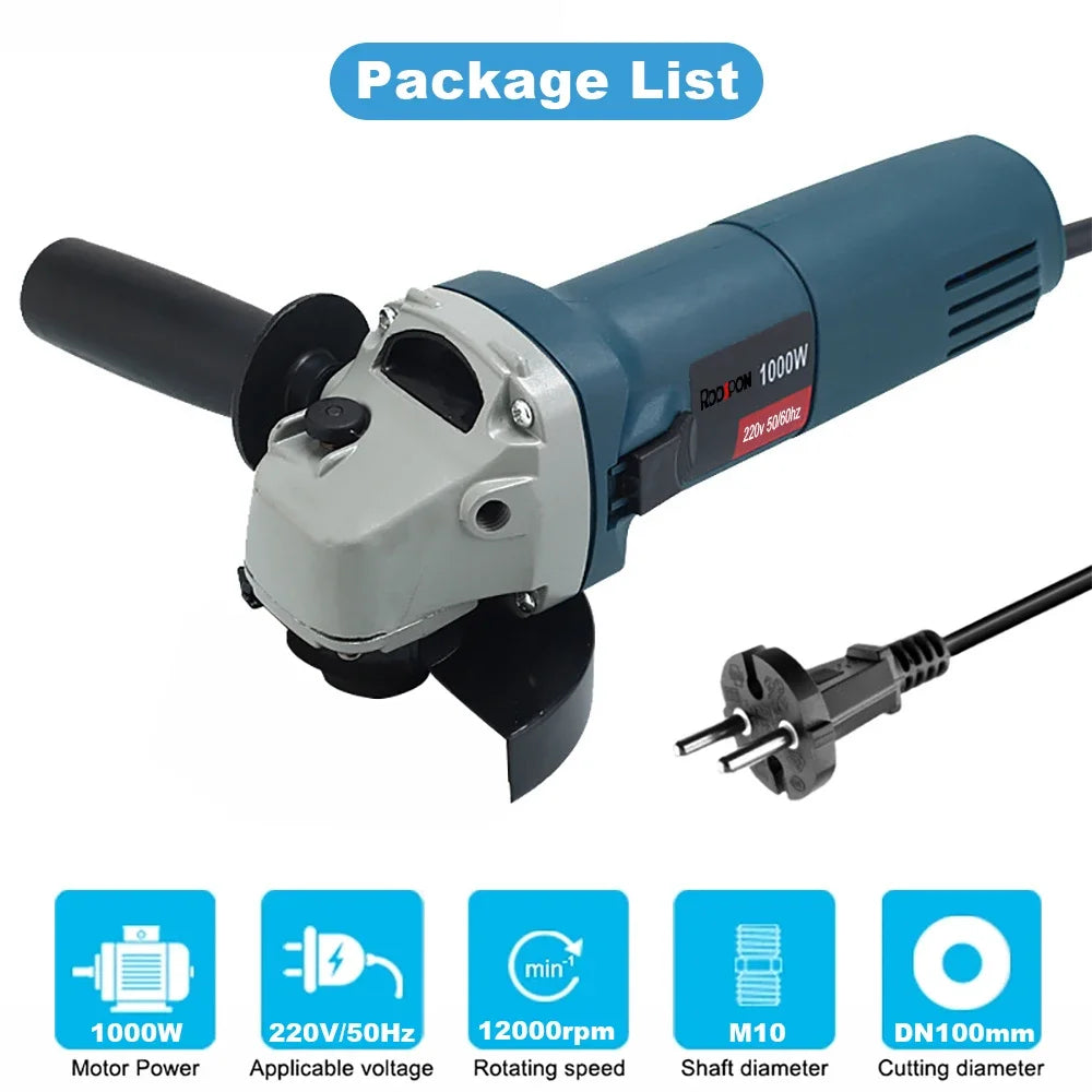 220V 1000W Electric Angle Grinder 100mm 125mm Corded Grinding Machine 6 Speeds Electric Grinding Cutting Polishing Power Tool