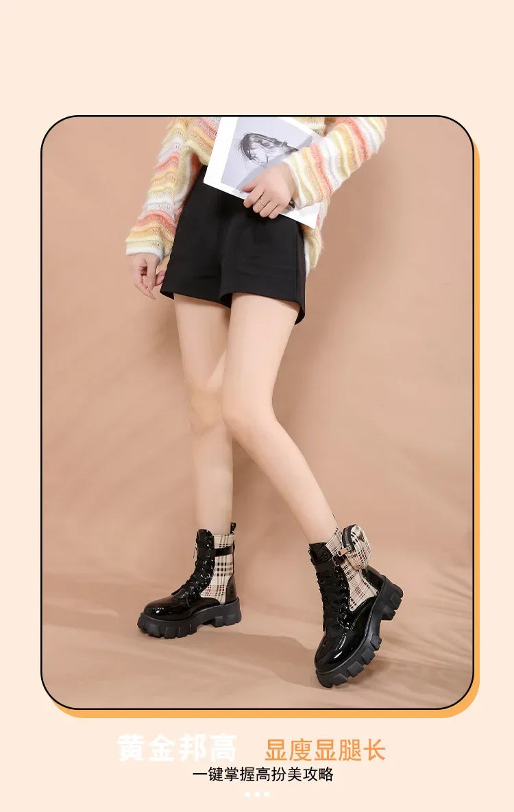 Women's Fashion Short Leather Boots with Thick Soles &amp; Zipper Pocket