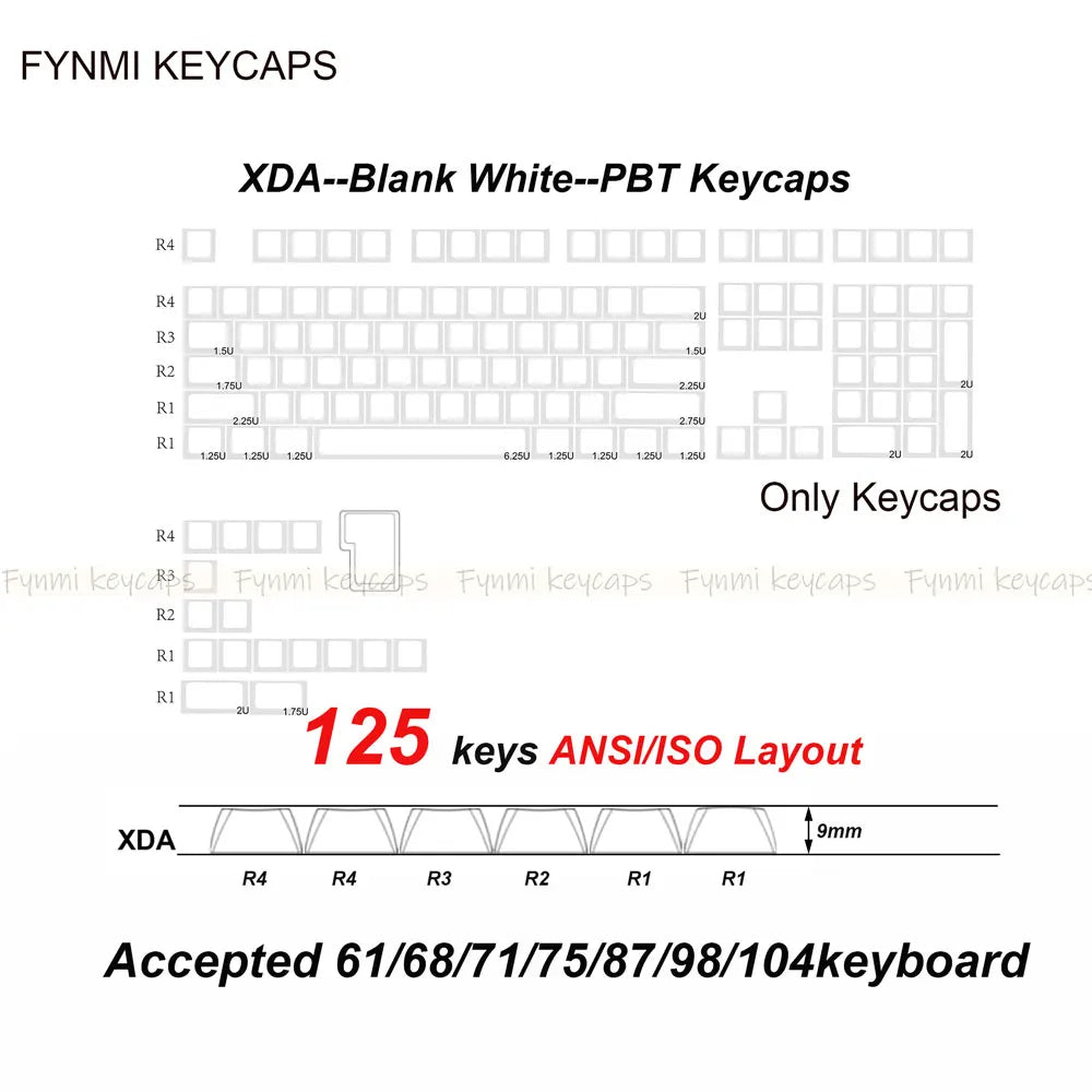 Fynmi XDA PBT White Keycaps for Mechanical Keyboard
