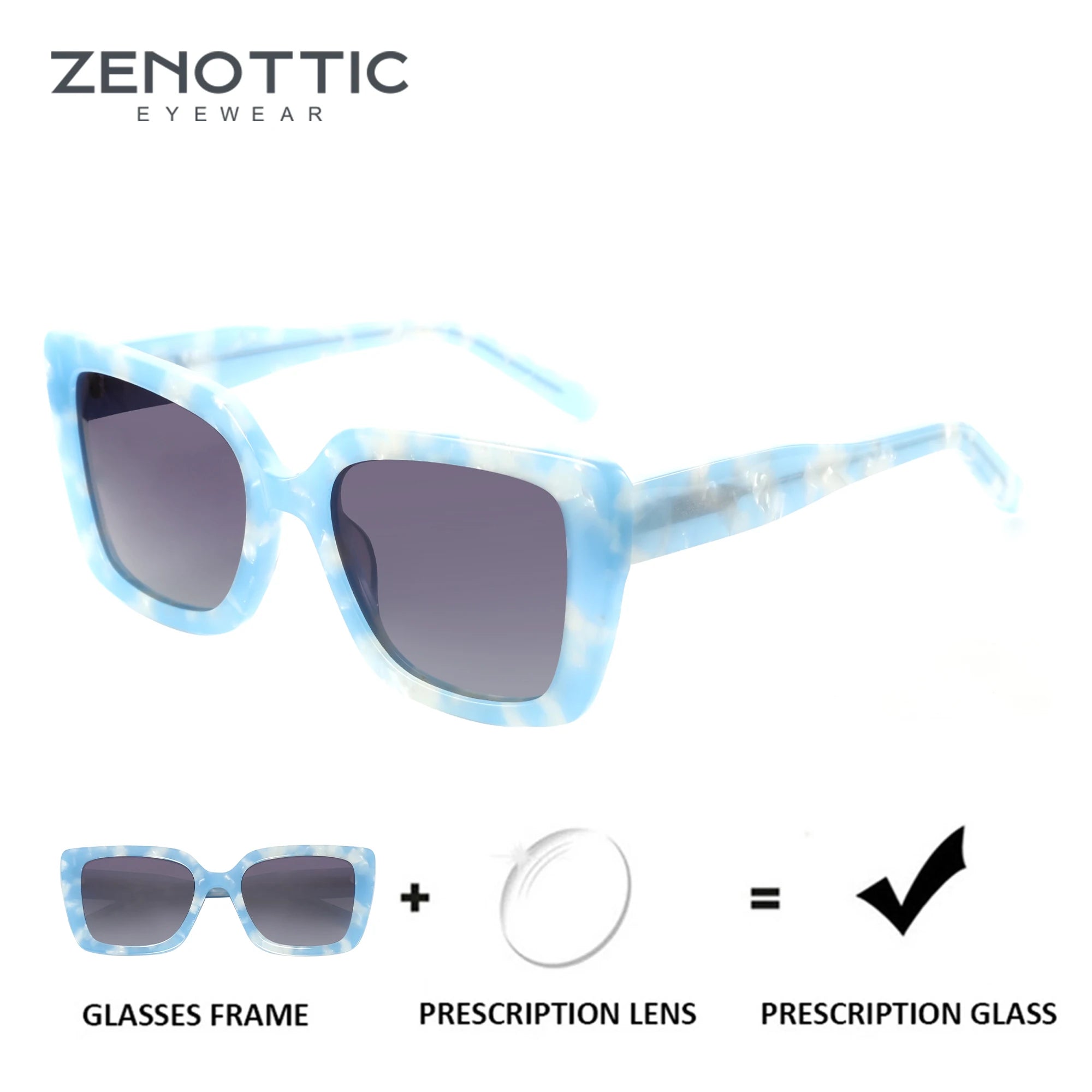 ZENOTTIC Fashion Women Butterfly Prescription Sunglasses Handmade Acetate Myopia Sun Glasses Square Polarized Optical Shade
