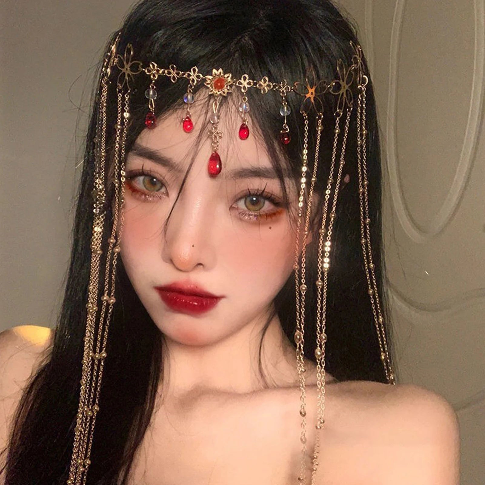 Trâm Cài Tóc Nữ Đá Đỏ Sang Trọng Hoa Rủ Quyến Rũ